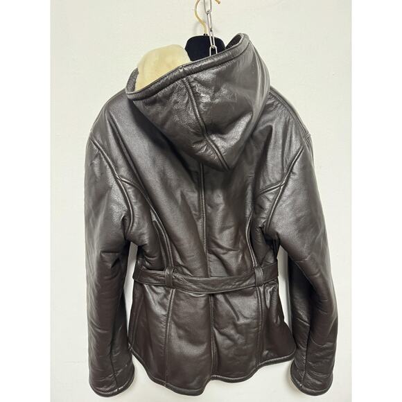 Wilsons Leather Jacket Womens Small Hooded Faux Shearling Belted Coat - Picture 7 of 12